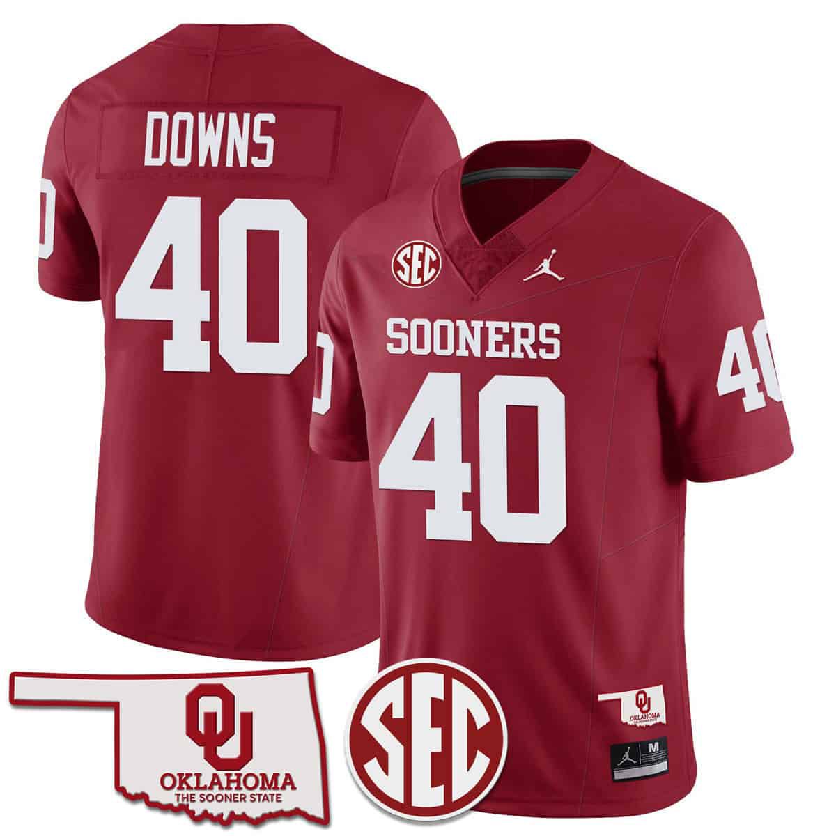 Men Oklahoma Sooners #40 Downs Red 2024 SEC Patch Vapor Premier Limited NCAA Jersey style 1